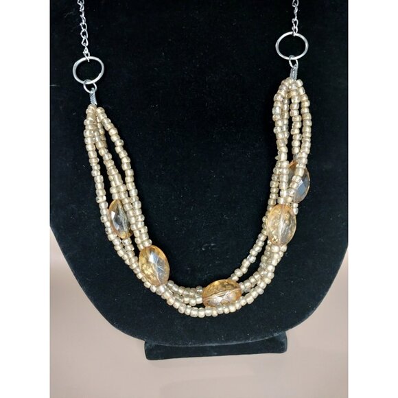 Cato Long Multi Strand Necklace Beaded Layered Chain Statement Jewelry Cream Tan - Picture 11 of 14